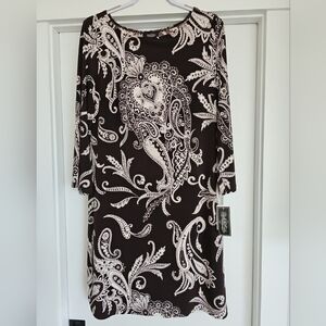 Peck & Peck Women's Midi Dress Size 14, Choclate Brown Paisley Design, NWT